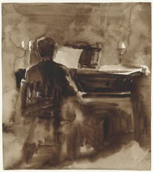 Pianospeler bij kaarslicht