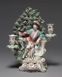 Kandelaar met Herder en Hond, fabrikant Derby Porcelain Factory (Chelsea-Derby Periode), c.1775