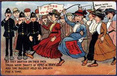 Demonstratie van Engelse suffragettes - prentbriefkaart
