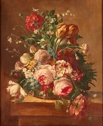 Figuren aan een Rivieroever, een Stad in de Verte