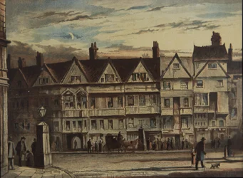 Holborn Bars, gekocht en gerestaureerd door Prudential Assurance Co, ca. 1884 (kleur litho)