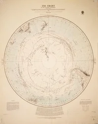 IJskaart van het zuidelijk halfrond samengesteld uit de reizen van Cook 1772-5, Bellingshausen 1819-21... en Shackleton 1908-9