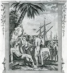Het eerste interview van Christoffel Columbus met de inboorlingen van Amerika