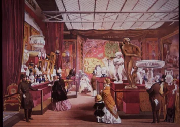 Bezoekers stromen naar de Grote Tentoonstelling in 1851 om kunst- en wetenschapstentoonstellingen te bekijken