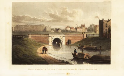 Westportaal naar Islington Tunnel, met een paard dat een schuit langs Regent