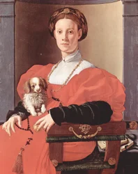 Duits: Bildnis einer Dame in Rot (Francesca Salviati) Portret van een dame in rood (Francesca Salviati)