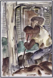 Man graaft (aquarel op papier)