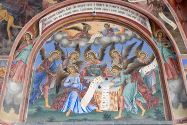 Bulgarije, Rila-klooster, engelfresco in de kerk van de Geboorte van de Maagd