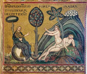 Schepping van Eva, Byzantijns mozaïek, XII-XIII eeuw, op de tegengevel (mozaïek)