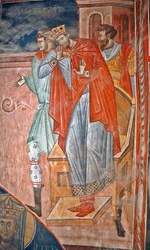 Diocletianus (Diocletien, 244-311) - Schilderij van Damiane (actief 14e eeuw) - 14e eeuw - Fresco - Sint-Jorisklooster, Ubisi