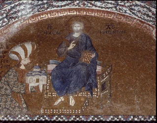 Donor Theodore Metochites presenteert zijn kerk aan Christus (Mozaïek van 1310-1320)