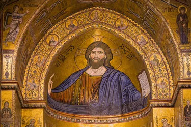 Beeld van Jezus, Santa Maria Nuova Kathedraal, Monreale, Sicilië, Italië, Europa