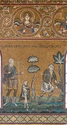 Lamech doodt Kaïn, Byzantijns mozaïek, Oudtestamentische cyclus-aards paradijs, XII-XIII eeuw (mozaïek)