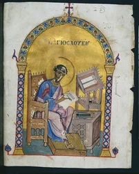 Blad uit een lectionarium met St. Lucas, 1057-1063
