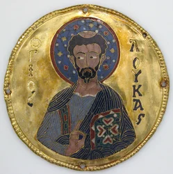 Medaille met Sint Lucas van een iconenlijst, c.1100 (goud, zilver en email cloisonné)