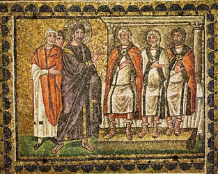 Christus voor Kajafas en hogepriesters, 6e eeuw (mozaïek)