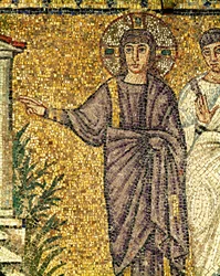 Jezus, detail uit "De opwekking van Lazarus", 6e eeuw (mozaïek)