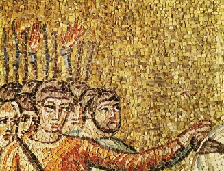 Romeinse soldaten met fakkels, detail van "Jezus gearresteerd door Romeinse soldaten", 6e eeuw (mozaïek)