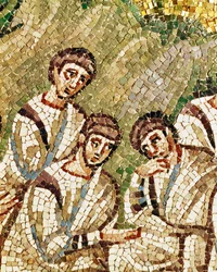 Slapende apostelen, detail uit Christus en de apostelen in de Hof van Getsemane, 6e eeuw (mozaïek)