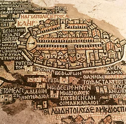 De Stad Jeruzalem en de omgeving, detail van de Madaba mozaïekkaart, Byzantijns, 6e eeuw