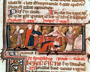 Huwelijksscène, de echtgenoten zijn bedekt met een doek