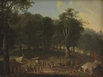 Een groep artiesten arriveert op de kermis bij Dyrehavsbakken nabij het Deer Park, ten noorden van Kopenhagen