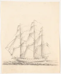 Marineschip onder volle zeilen