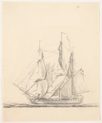 Marineschip met volle zeilen