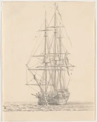 Marineschip met gestreken zeilen
