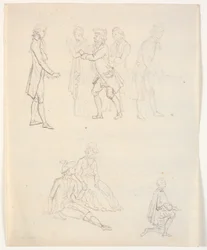 Drie figuurschetsen. Theaterscènes?