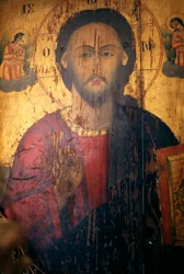 Christus, geschilderd op hout in de Agios Antonios kerk, Kavousi, Kreta, Griekenland (foto)