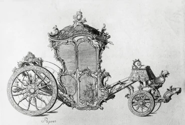Ontwerp voor rococo-koets, gravure