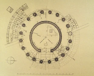 Plattegrond van de Tempel van Vesta of Hercules Victor, door de Duitse archeoloog Friedrich Rakob (1931-2007) (foto)
