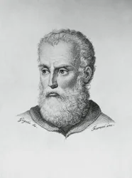Portret van Annibale Caro (1507-1566), Italiaanse schrijver en dichter, gravure door Ado Fioroni (actief 1812-1833) naar tekening van Giovanni Battista Gigola (1767-1841)