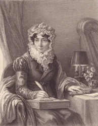 Portret van de Franse schrijfster Stephanie-Felicite Ducrest de Saint Aubin, Madame de Genlis (1746-1830), gravure