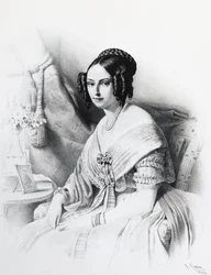 Portret van Maria Adelaide van Habsburg-Lorraine, echtgenote van Victor Emmanuel II van Savoye, gravure