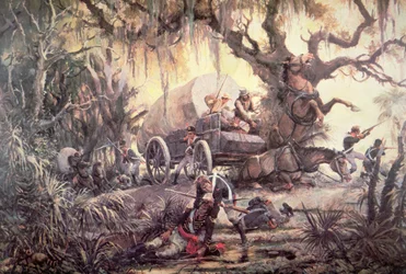 Seminole indianen overvallen een bevoorradingswagen van de Amerikaanse mariniers