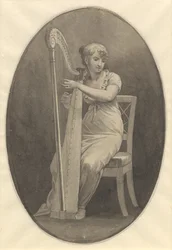 Een dame die harp speelt