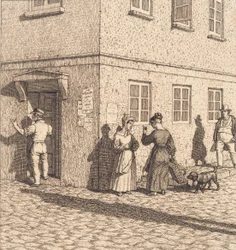 Een straathoek. Illustratie voor "Linearperspectiven", Plaat VII