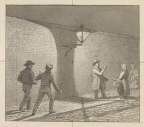 Lineair perspectief toegepast op schilderkunst, Tafel VIII, fig. 1 - Nachtelijke tocht onder de straatlantaarn