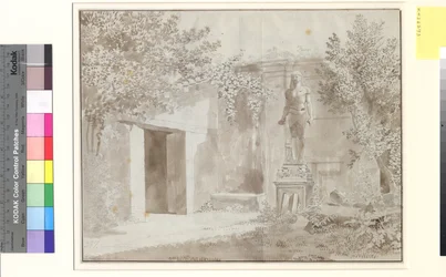 Deel waarschijnlijk van de tuin van Palazzo Barberini met Romeinse Antinous-standbeeld in Egyptische stijl, Rome