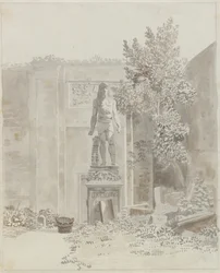 Romeins antiek standbeeld in Egyptische stijl, vermoedelijk in de tuin van Palazzo Barberini