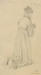 Studie van een knielende vrouw