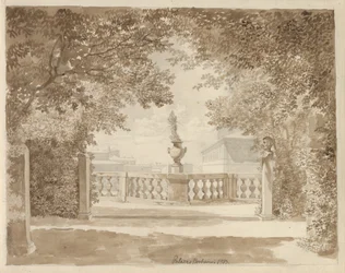 Uitzicht vanaf de tuin van Palazzo Barberini naar het paleis en de Quirinal, Rome