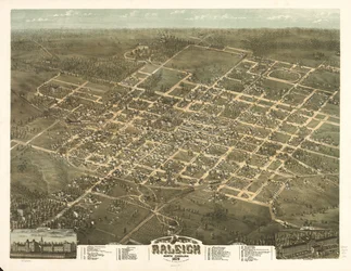 Vogelvlucht van de stad Raleigh, North Carolina 1872
