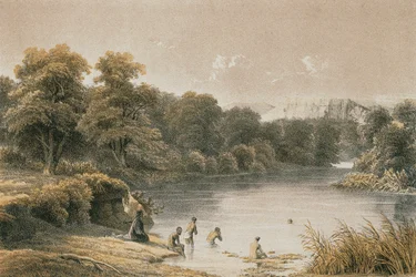 Rivier Jordaan. Ets door Schacher - Steinkopk J.F. Editore