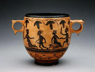 Skyphos met parodietaferelen, ca. 430-410 v.Chr.