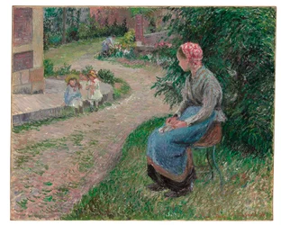 Een dienaar zittend in de tuin in Eragny, 1884
