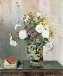 Boeket Bloemen, Chrysanten in een Chinese Vaas