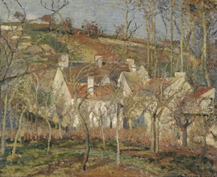 Rode daken, hoek van een dorp, winter